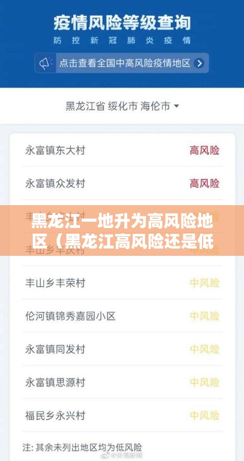 黑龙江一地升为高风险地区（黑龙江高风险还是低风险）