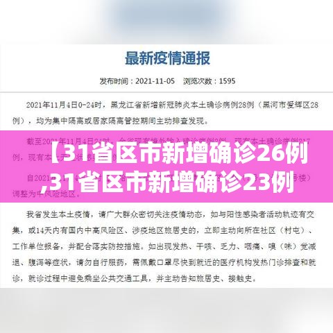 【31省区市新增确诊26例,31省区市新增确诊23例】