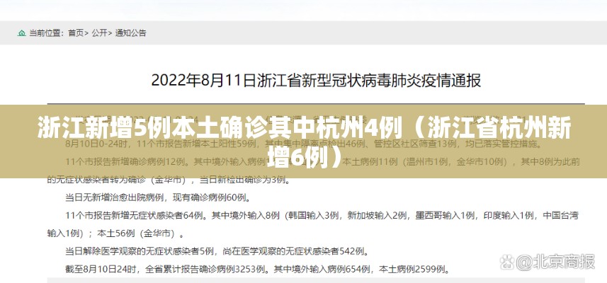 浙江新增5例本土确诊其中杭州4例(浙江省杭州新增6例) 浙江新增5例本土确诊其中杭州4例(浙江省杭州新增6例)
