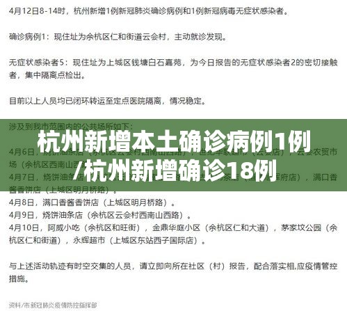 杭州新增本土确诊病例1例/杭州新增确诊18例