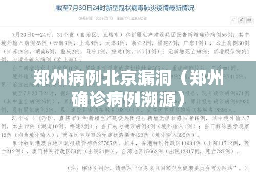 郑州病例北京漏洞（郑州确诊病例溯源）