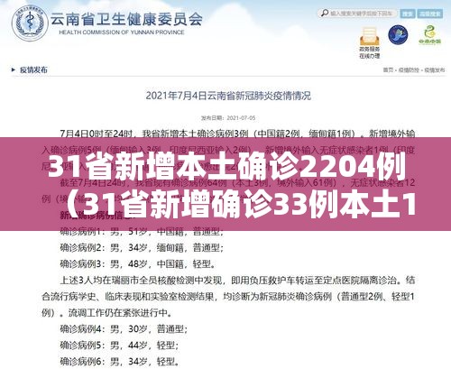 31省新增本土确诊2204例（31省新增确诊33例本土1例!）