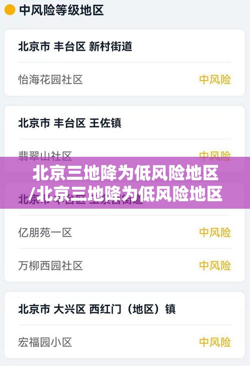 北京三地降为低风险地区/北京三地降为低风险地区了吗
