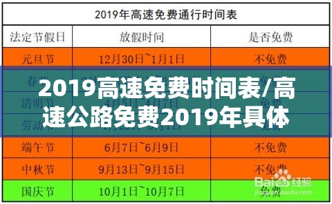 2019高速免费时间表/高速公路免费2019年具体时间