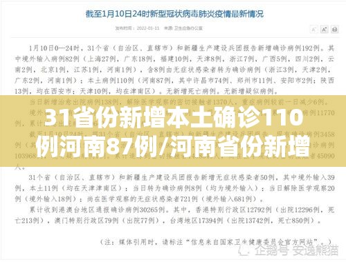 31省份新增本土确诊110例河南87例/河南省份新增本土病例83例