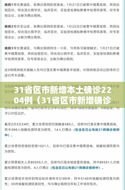 31省区市新增本土确诊2204例（31省区市新增确诊12例本土4例）