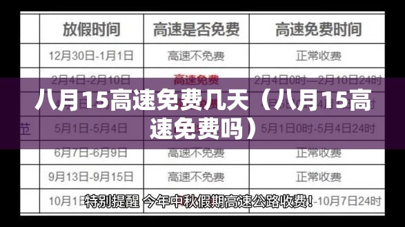 八月15高速免费几天(八月15高速免费吗) 八月15高速免费几天(八月15高速免费吗)