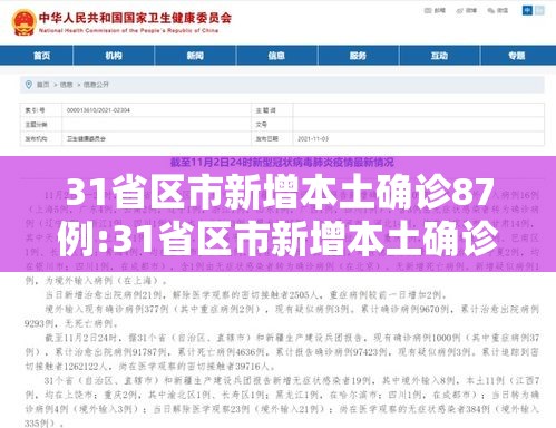 31省区市新增本土确诊87例:31省区市新增本土确诊病例3例