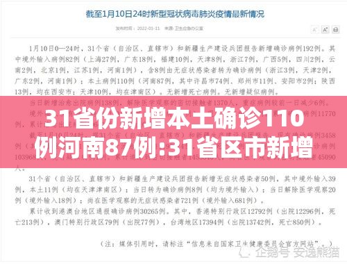 31省份新增本土确诊110例河南87例:31省区市新增本土确诊1例 在河南