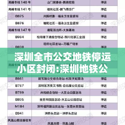 深圳全市公交地铁停运小区封闭:深圳地铁公交营业时间