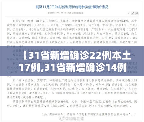 【31省新增确诊22例本土17例,31省新增确诊14例本土9例】