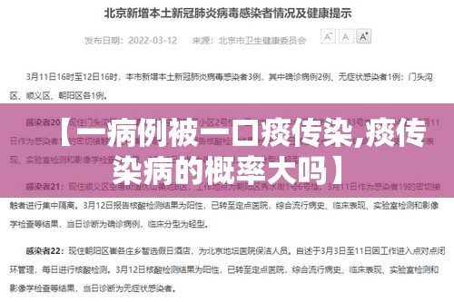 【一病例被一口痰传染,痰传染病的概率大吗】 【一病例被一口痰传染,痰传染病的概率大吗】
