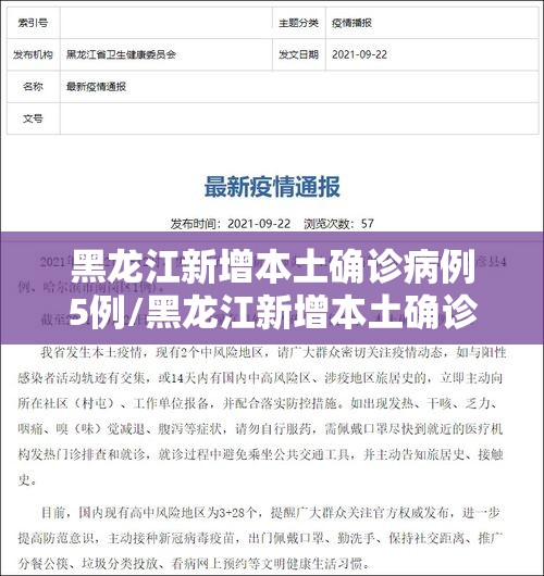 黑龙江新增本土确诊病例5例/黑龙江新增本土确诊病历