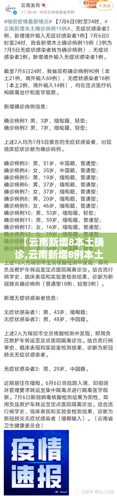 【云南新增8本土确诊,云南新增8例本土确诊1例无症状】