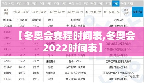 【冬奥会赛程时间表,冬奥会2022时间表】