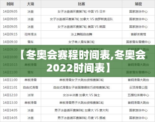 【冬奥会赛程时间表,冬奥会2022时间表】