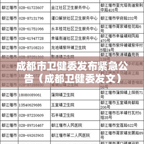 成都市卫健委发布紧急公告（成都卫健委发文）