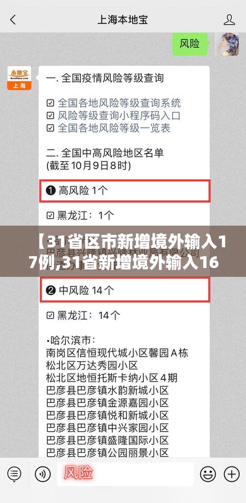 【31省区市新增境外输入17例,31省新增境外输入16例】