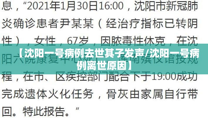 【沈阳一号病例去世其子发声/沈阳一号病例离世原因】