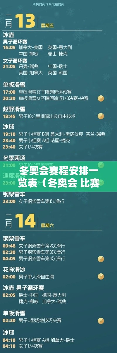 冬奥会赛程安排一览表（冬奥会 比赛时间）