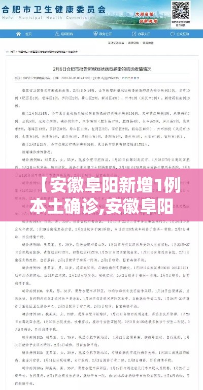 【安徽阜阳新增1例本土确诊,安徽阜阳新增确诊病例】