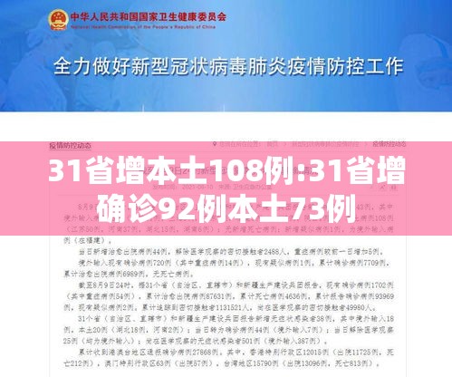 31省增本土108例:31省增确诊92例本土73例
