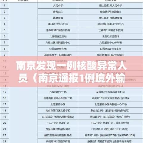 南京发现一例核酸异常人员（南京通报1例境外输入关联核酸阳性人员）