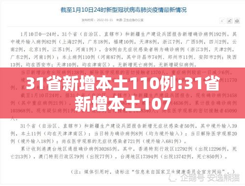 31省新增本土110例:31省新增本土107