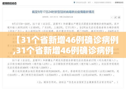 【31个省新增46例确诊病例,31个省新增46例确诊病例】