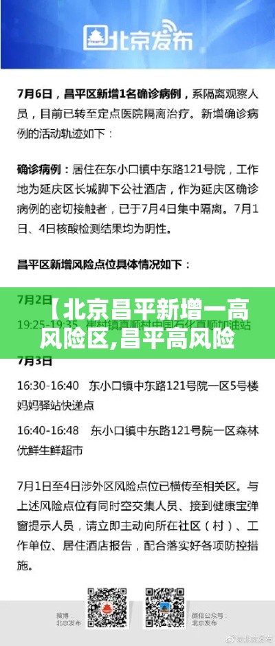 【北京昌平新增一高风险区,昌平高风险地区是哪里】
