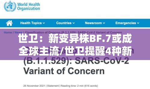 世卫：新变异株BF.7或成全球主流/世卫提醒4种新冠变异株值得关注
