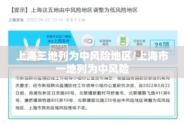 上海三地列为中风险地区/上海市一地列为中风险