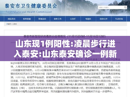 山东现1例阳性:凌晨步行进入泰安:山东泰安确诊一例新冠状