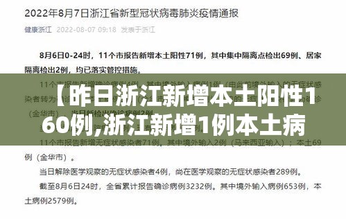 【昨日浙江新增本土阳性160例,浙江新增1例本土病例】