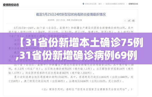 【31省份新增本土确诊75例,31省份新增确诊病例69例其中本土病例48例】