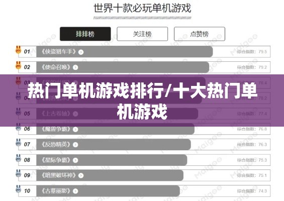 热门单机游戏排行/十大热门单机游戏